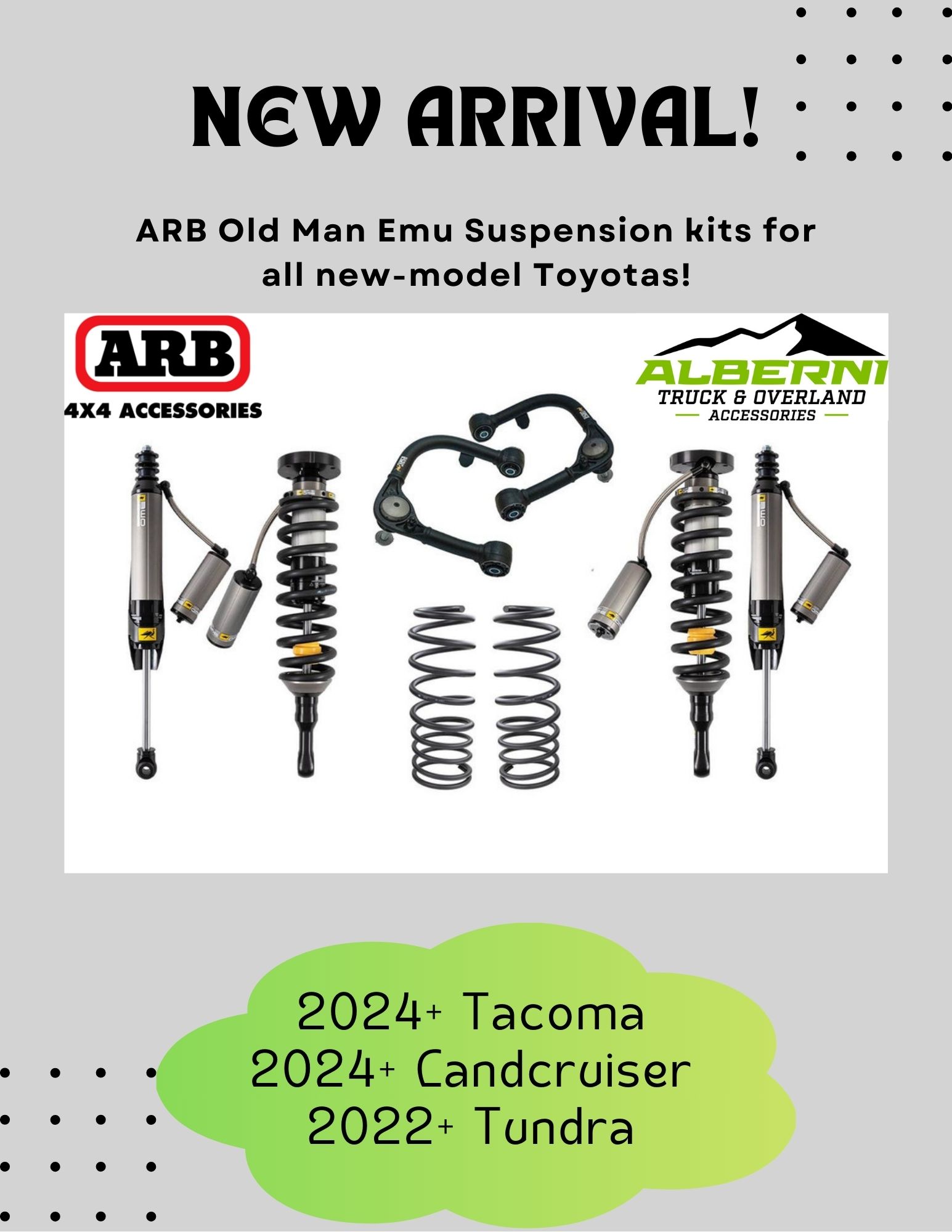 new suspension for 2024 toyota tacoma toyota landcruiser toyota tundra ARB old man emu lift kits